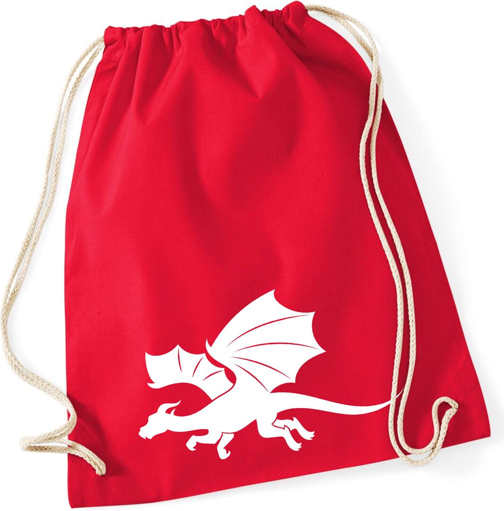 Huuraa Turnbeutel Drache Silhouette 12 Liter Classic Red Baumwolle Rucksack Geschenkidee