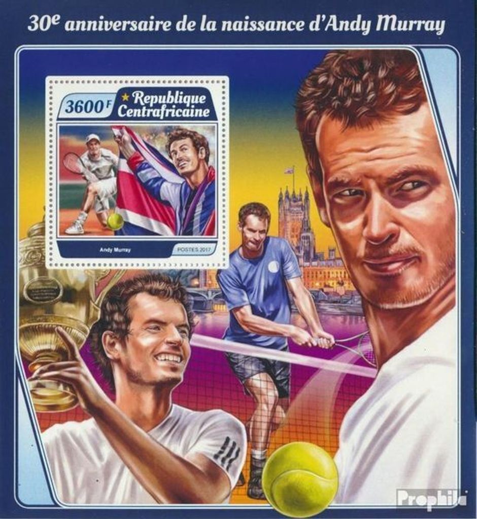 Briefmarken Zentralafrikanische Republik 2017 Mi Block 1638 (kompl. Ausgabe) postfrisch Andy Murray