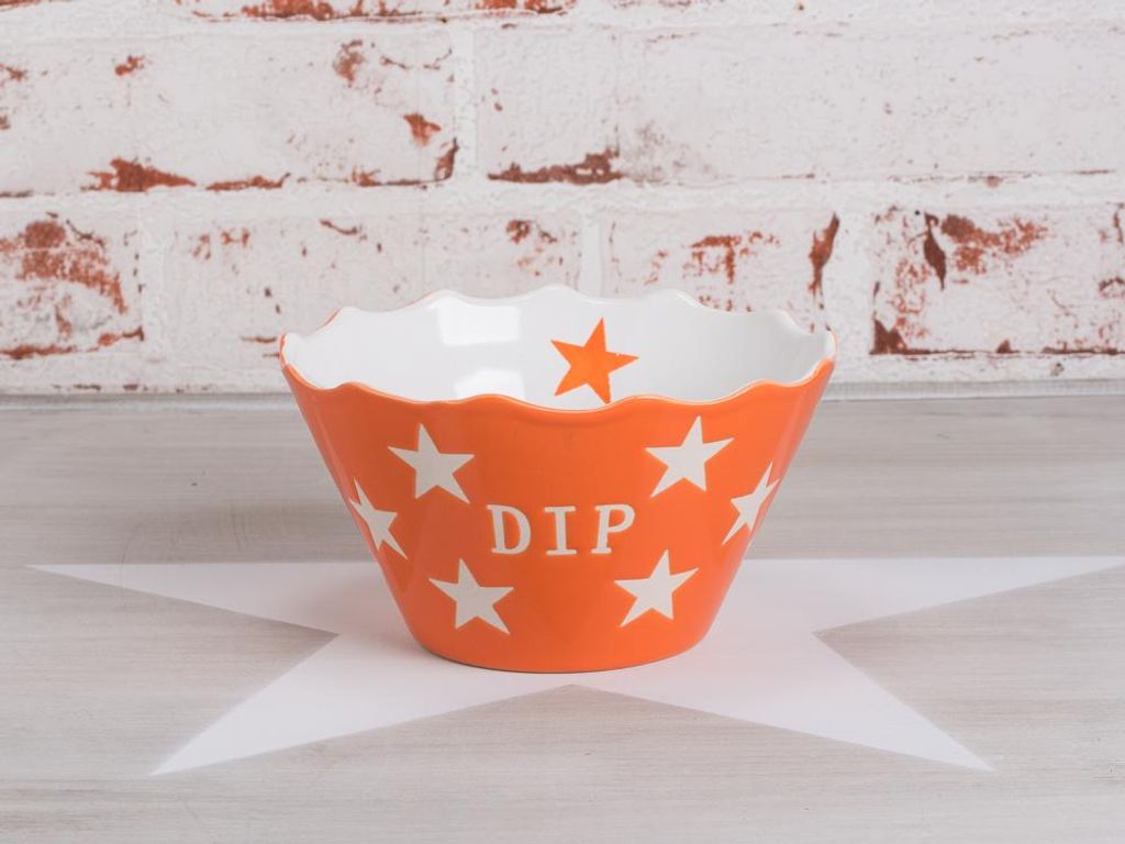Krasilnikoff DIP Schale ORANGE mit weißen Sternen Keramik Schüssel