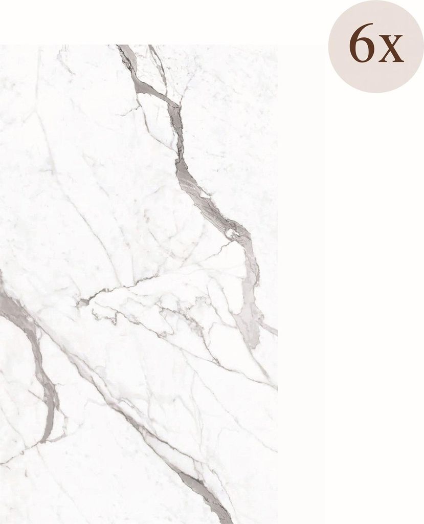 Dmora Wandpanel Nachbildung Sedini 60x0,3 cm Weiß Marmor, 6er Set Farbton Marmorstruktur