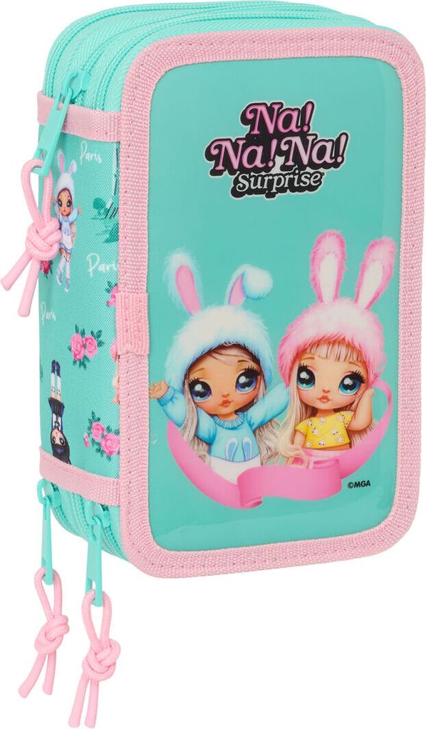Dreifaches Federmäppchen Na!Na!Na! Surprise Bunny Rosa türkis 12,5 x 19,5 x 5,5 cm 37 Stücke