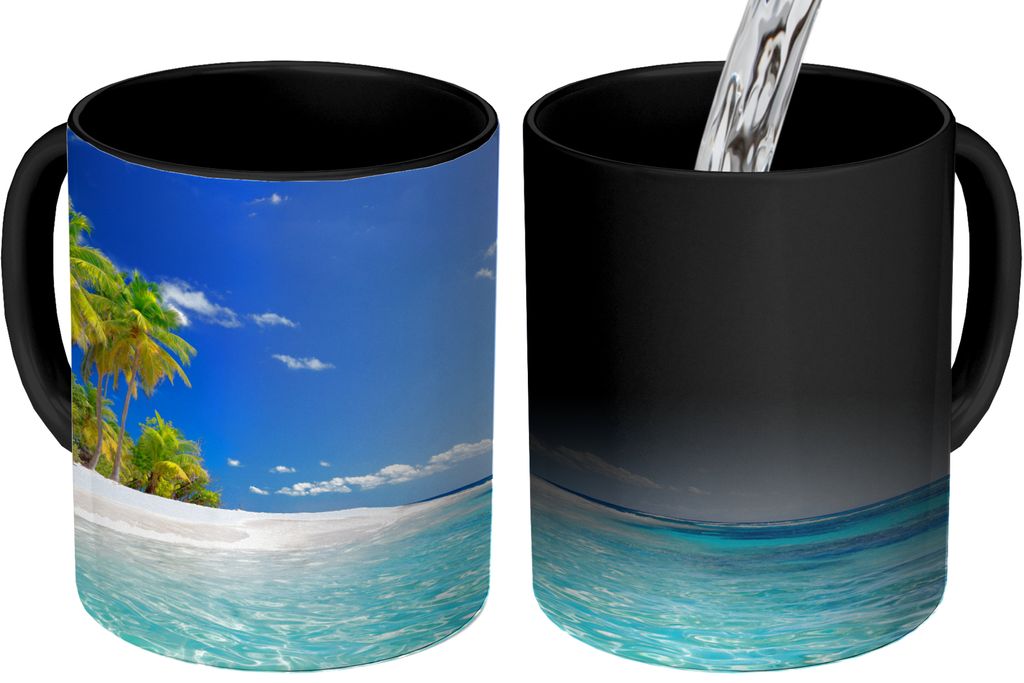 MuchoWow Zauber Tasse Zaubertasse Magic Strand - Meer - Palme 350 ml Farbwechsel Becher Geschenk Geschenkidee - Magic-Tasse - Fototasse - Keramik...