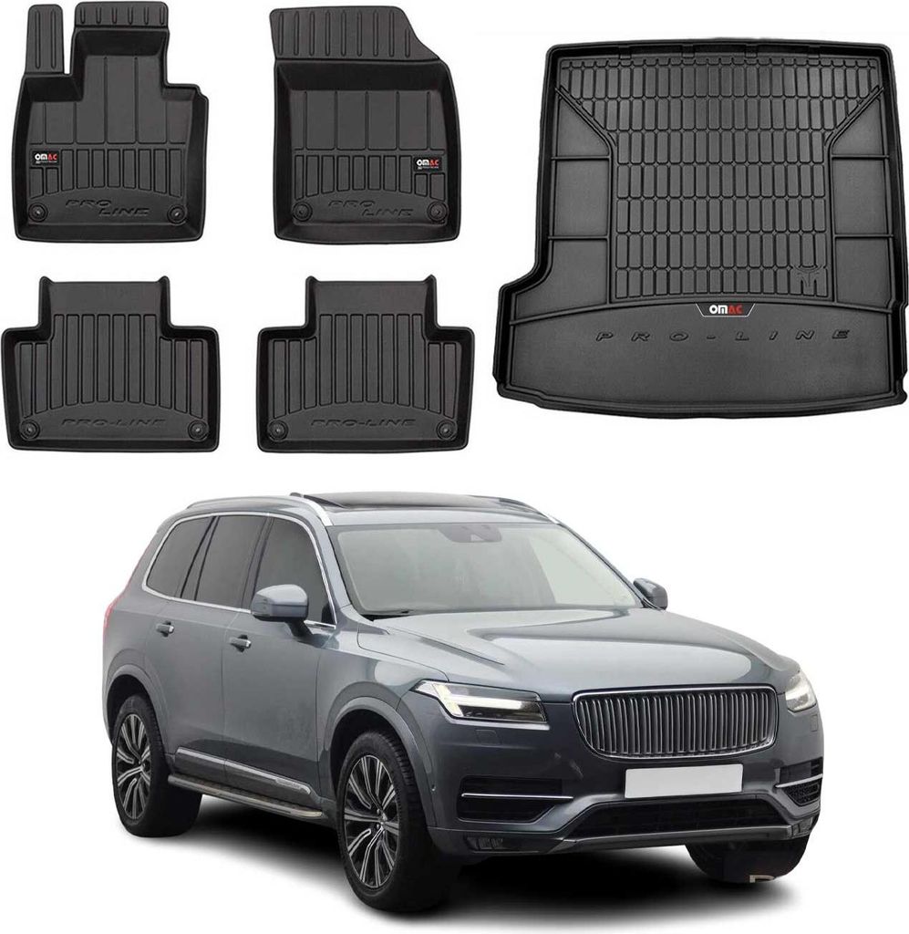 Fußmatten & Kofferraumwanne Set für Volvo XC90 2016-2025 Gummi TPE Schwarz 5x