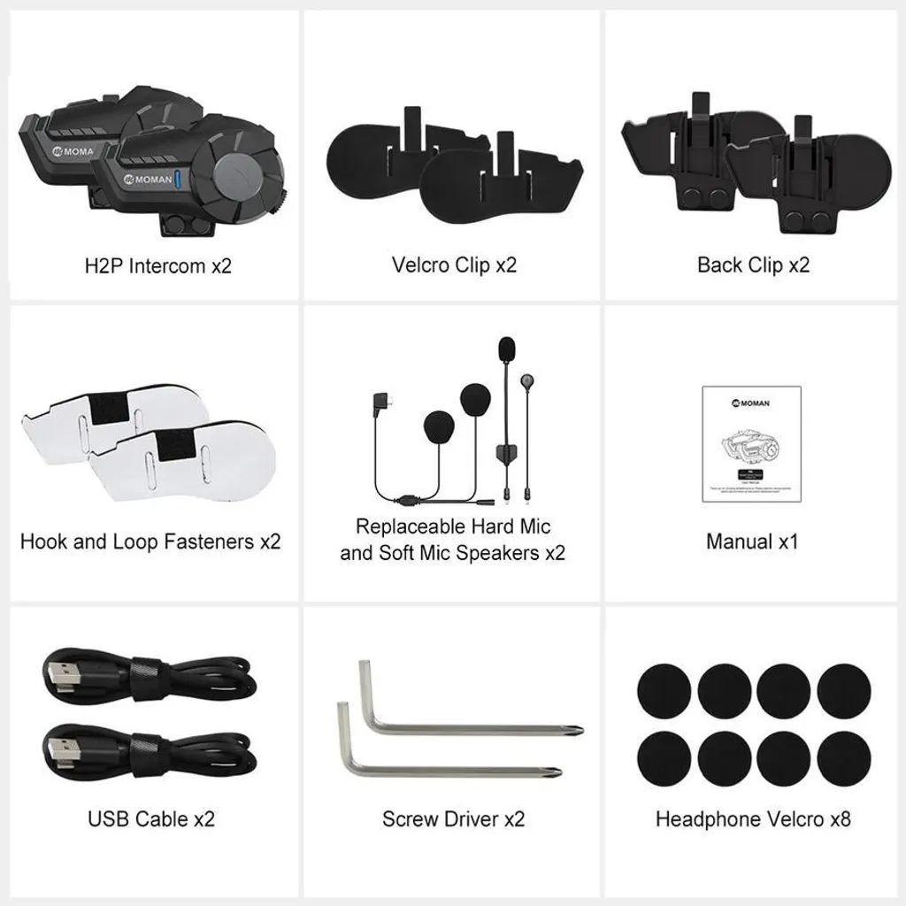 Intercom Moto MOMAN H2 Pro Kit individuel Bluetooth Haute Qualité - 9