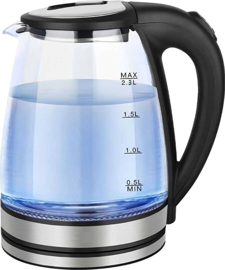 Cheffinger Glas Edelstahl Wasserkocher 2000W mit LED-Beleuchtung Teekocher