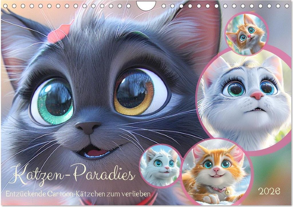 Katzen-Paradies. Entzückende Cartoon-Kätzchen zum verlieben (Wandkalender 2026 DIN A4 quer), CALVENDO Monatskalender