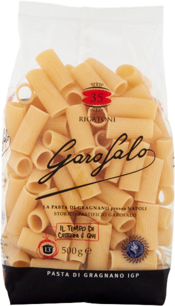 Pâtes rigatoni en semoule, marque Garofalo, poids net : 500 Image du produit 