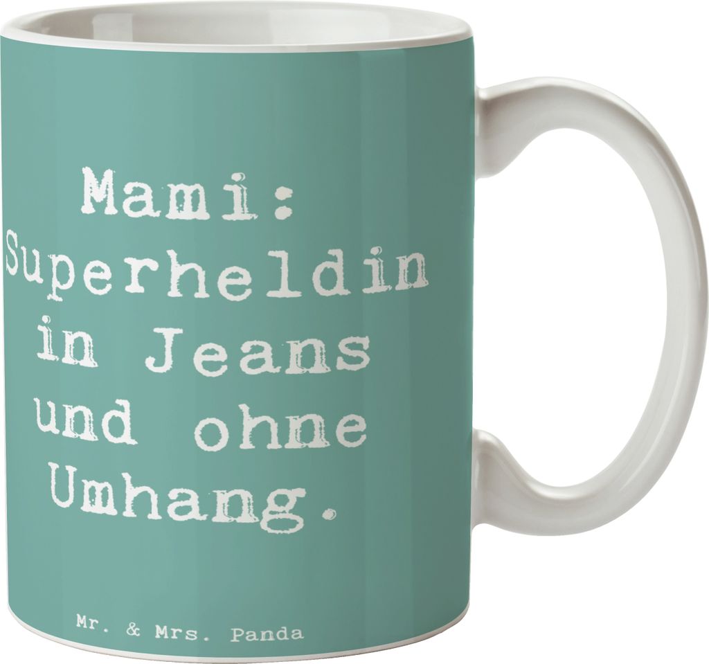 Mr. & Mrs. Panda Kaffeetasse Spruch Mami Superheldin - Meeresbrise - Geschenk, persönliche Erinnerungen, Familienmitglieder, Mama, Alltag, Stärke...