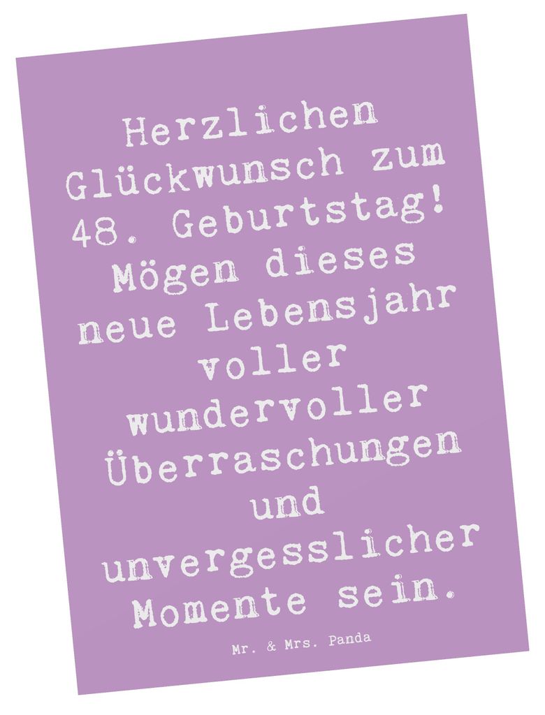 Mr. & Mrs. Panda Ansichtskarte Spruch 48. Geburtstag - Lavendeltraum - Geschenk, Herzlichen Glückwunsch zum, Geschenkideen, Alter, Lebensjahr feie...