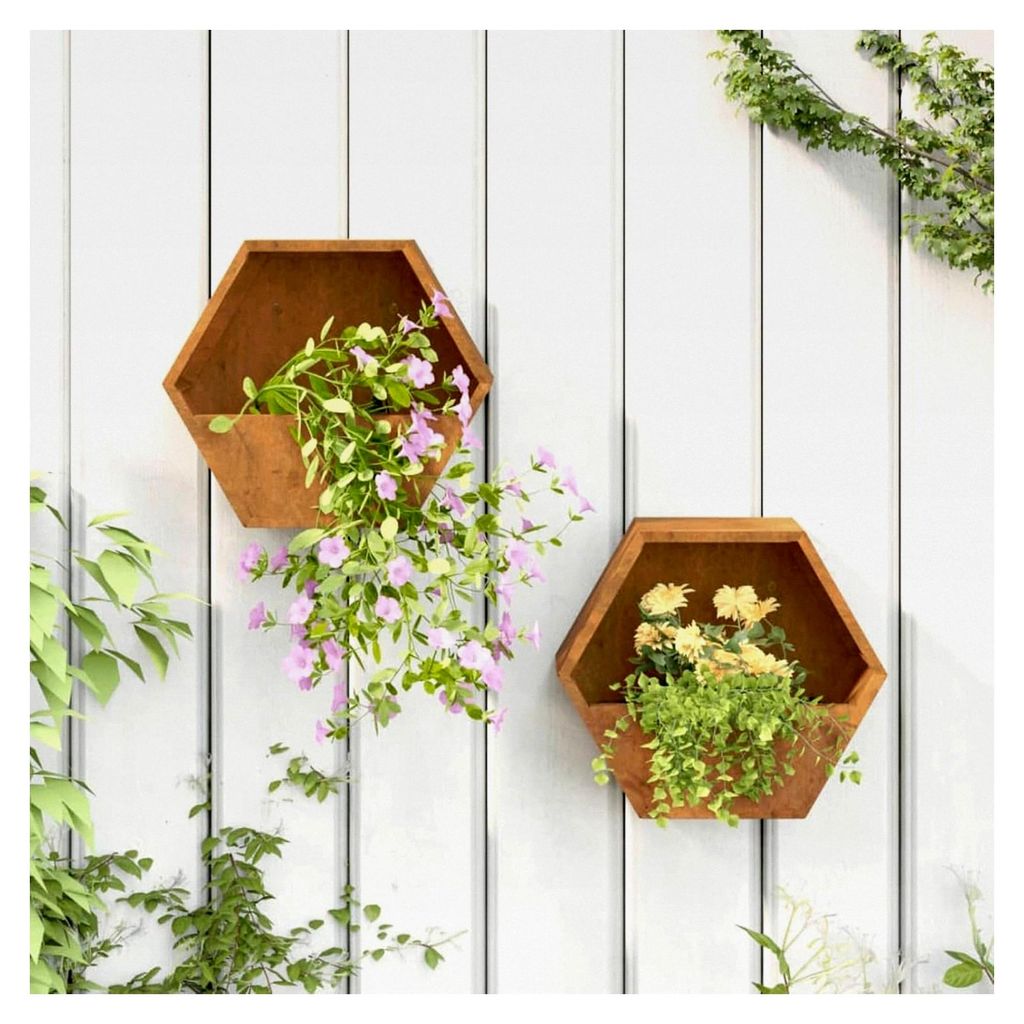 Wand-Pflanzkübel 2 Stück Cortenstahl rostig 30x10x25 cm, Hochbeet Pflanzbeet Blumenkasten für Balkon Garten Terrasse