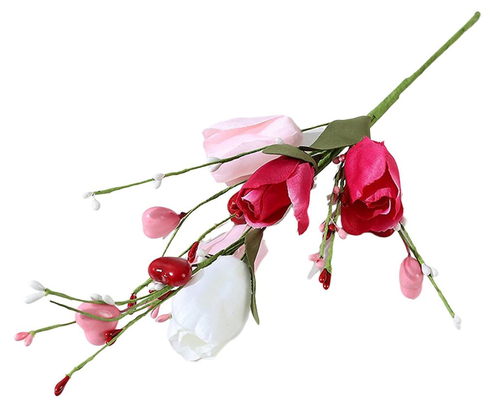 Künstliche Tulpenstiele mit herzförmigen Beeren für Valentinstag, Jahrestag, Blumensträuße, Hochzeiten und Wohndekoration