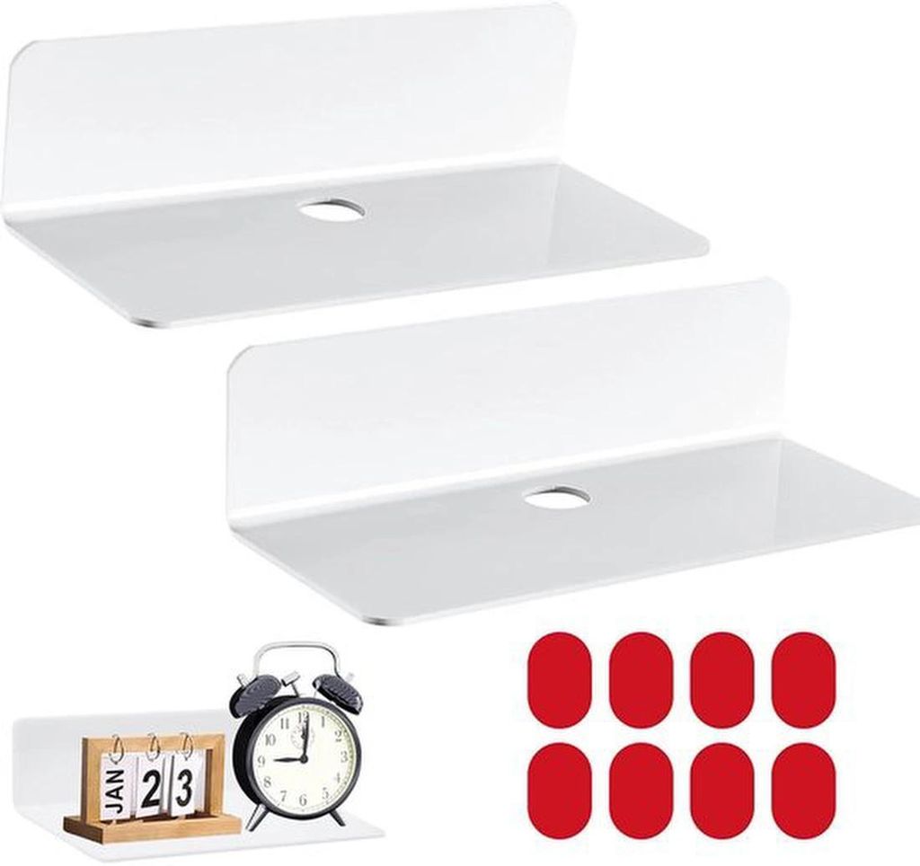 Unyqoos Set mit 2 weißen Acryl-Wandregalen ohne Bohren für vielseitige Anwendungen im Innenbereich