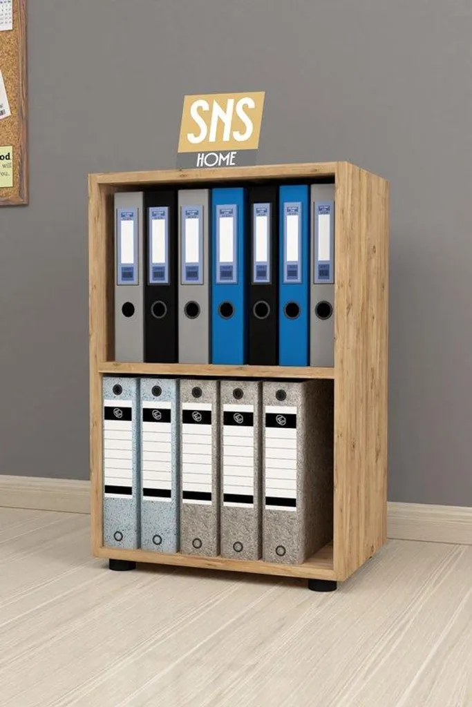 Bibliothèque basse 2 tablettes aspect pin pour optimiser votre bureau - 4
