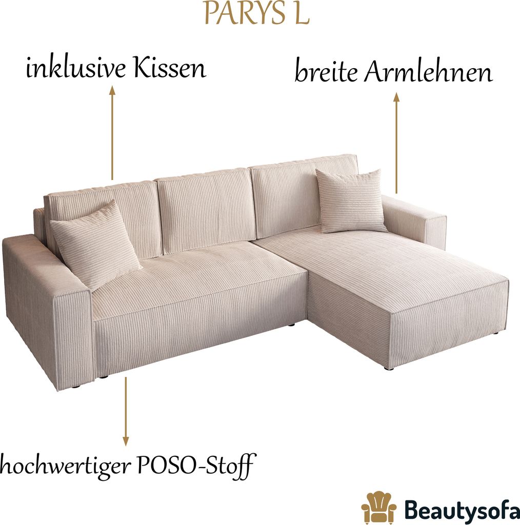 Ecksofa Parys L-form Polsterecke mit Cord-Bezug mit Produktbild 4