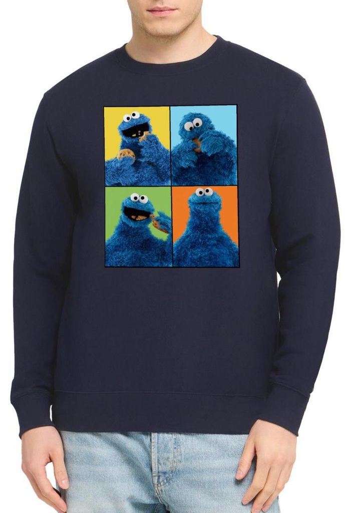 Spreadshirt Sesamstraße Krümelmonster Posen Uni Pullover, M, Navy