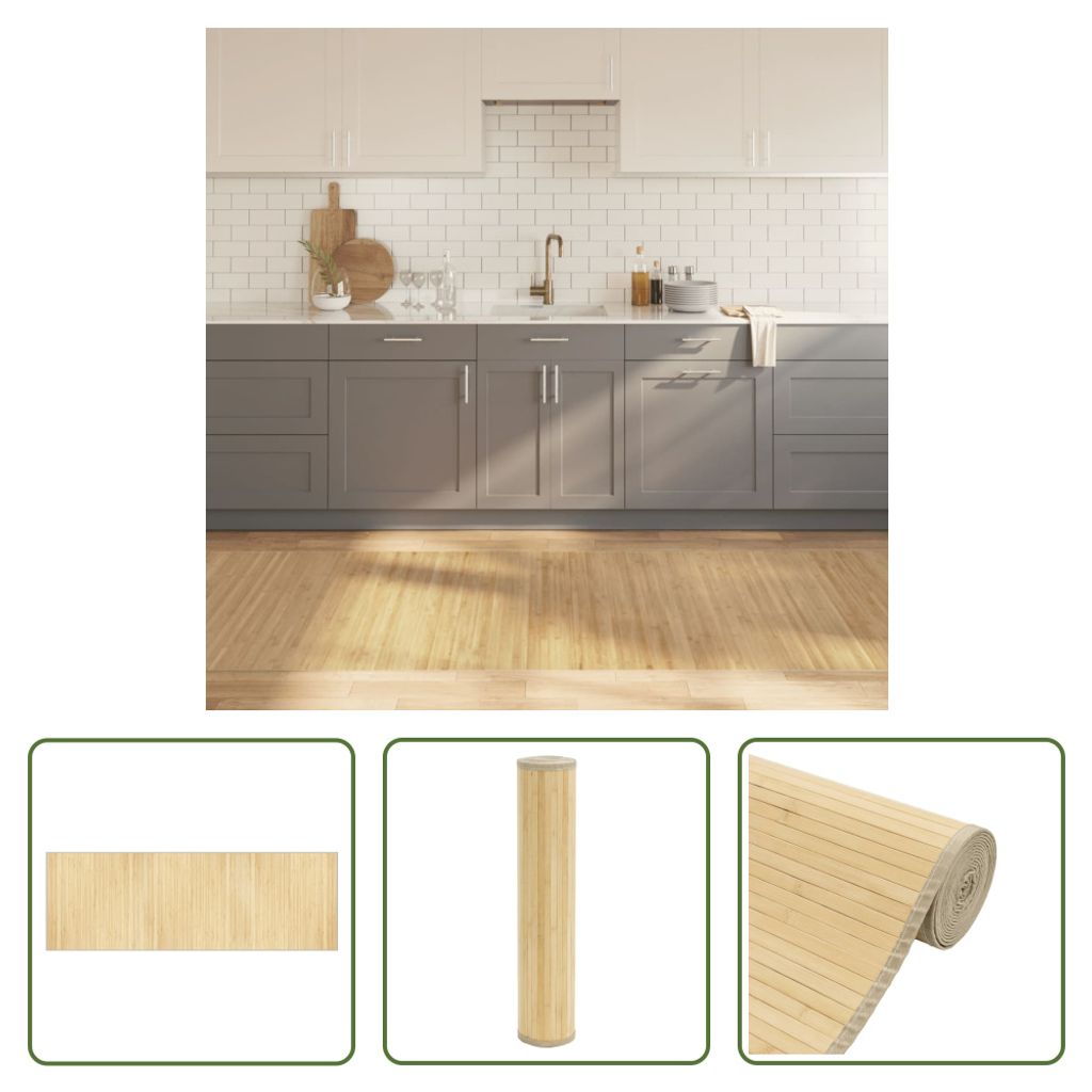 The Living Store Teppich Rechteckig Hell Natur 100x300 cm Bambus