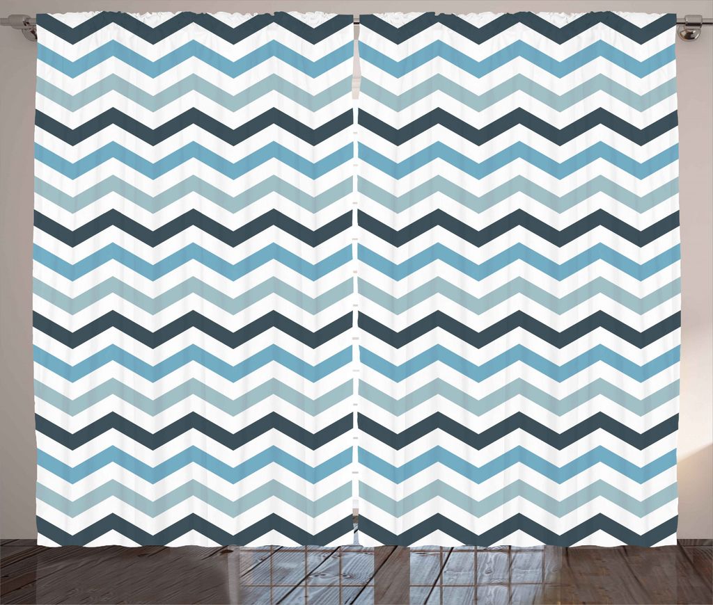 ABAKUHAUS Blau Rustikaler Vorhang, Ozean Zig Zag Chevron Linie, Wohnzimmer Universalband Gardinen mit Schlaufen und Haken, 280 x 245 cm, Blassblau ...