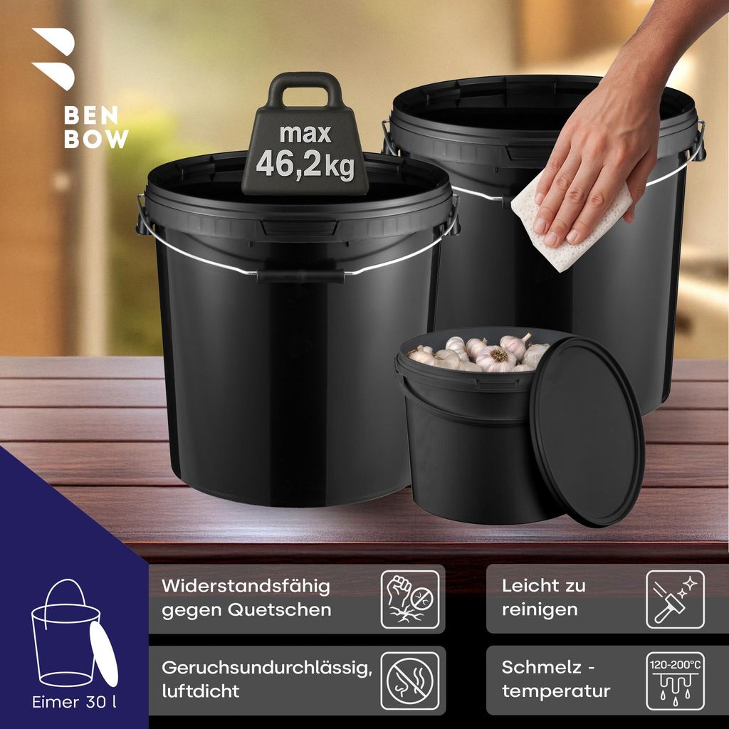 BenBow Eimer mit Deckel 30L x1 Schwarz