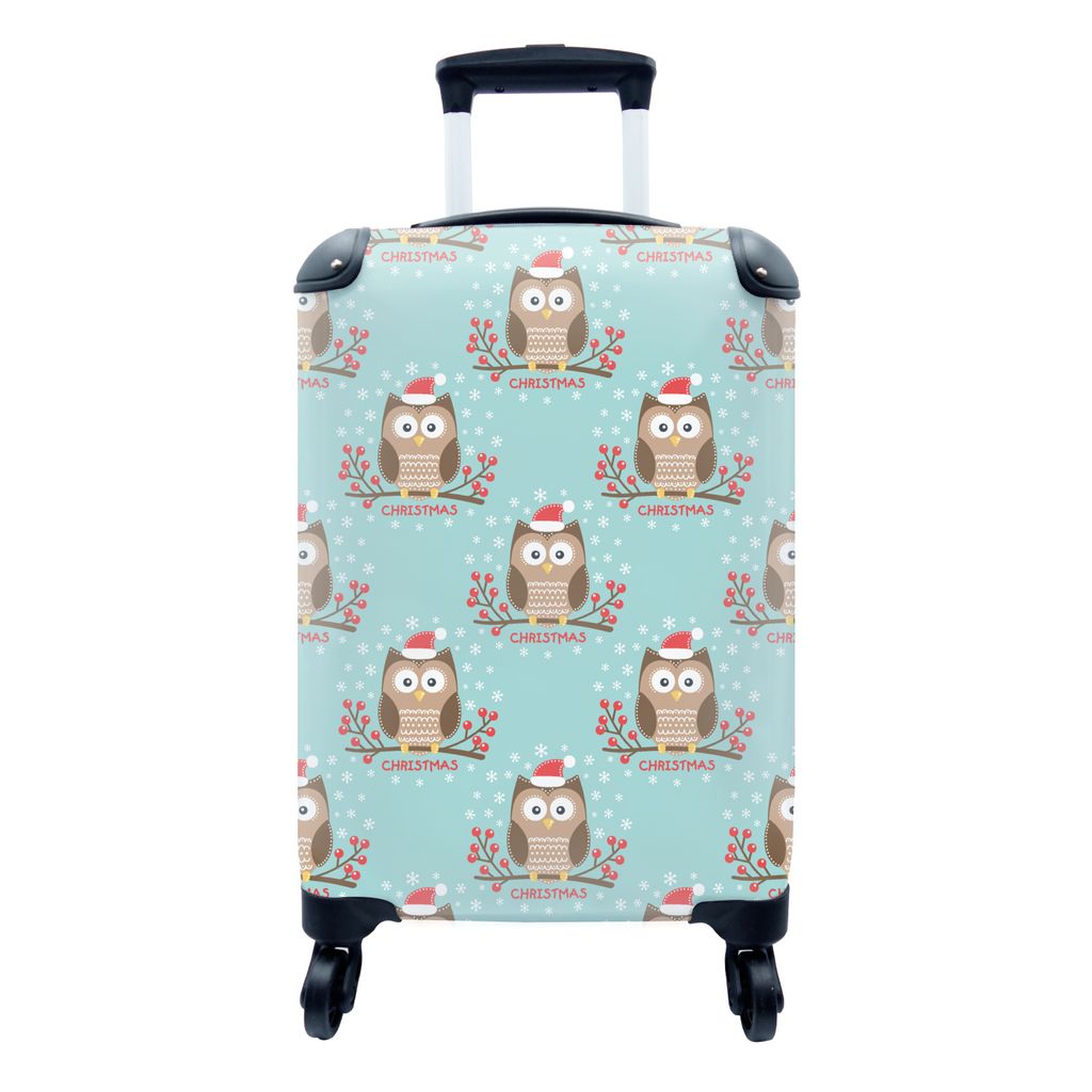 MuchoWow Koffer Handgepäck Trolley Rollkoffer Kleine Reisekoffer mit 4 Rollen - Schnittmuster - Eule - Weihnachten - Cabin Size < 55x40x23 cm & ...