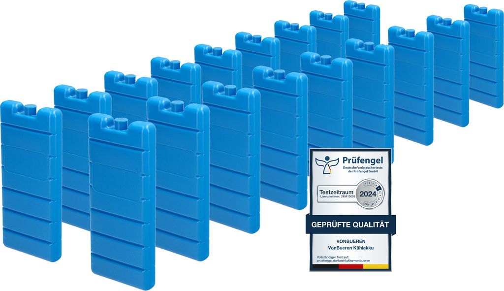 VonBueren 18 x Kühlakkus für Kühltasche | 12h Lange Kühlung | ca. 200 g je Kühlakku | ca. 7,4 x 16,7 x 2,1 cm | auch für Kühlbox