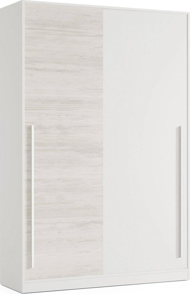 Garderobe Downey, Schlafzimmer Kleiderschrank mit 2 Schiebetüren, Schrank mit Kleiderstange und 3 Einlegeböden, 120x50h200 cm, AltWeiß