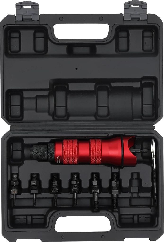 Nietmuttern-Adapter - M3–M10 für Akkuschrauber/Bohrmaschine - 600 U/min - Chrom-Molybdän-Stahl - mit Transportkoffer - Schwarz