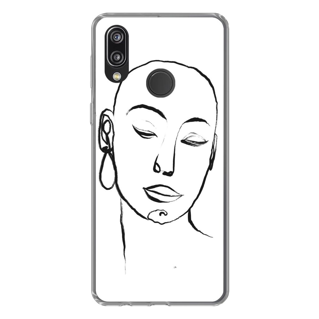 MuchoWow Handyhülle Schutzhülle Hülle für Huawei P20 Lite (2020) Frau - Gesicht - Porträt Silikon Softcase Handy Hülle - Kartenhalter
