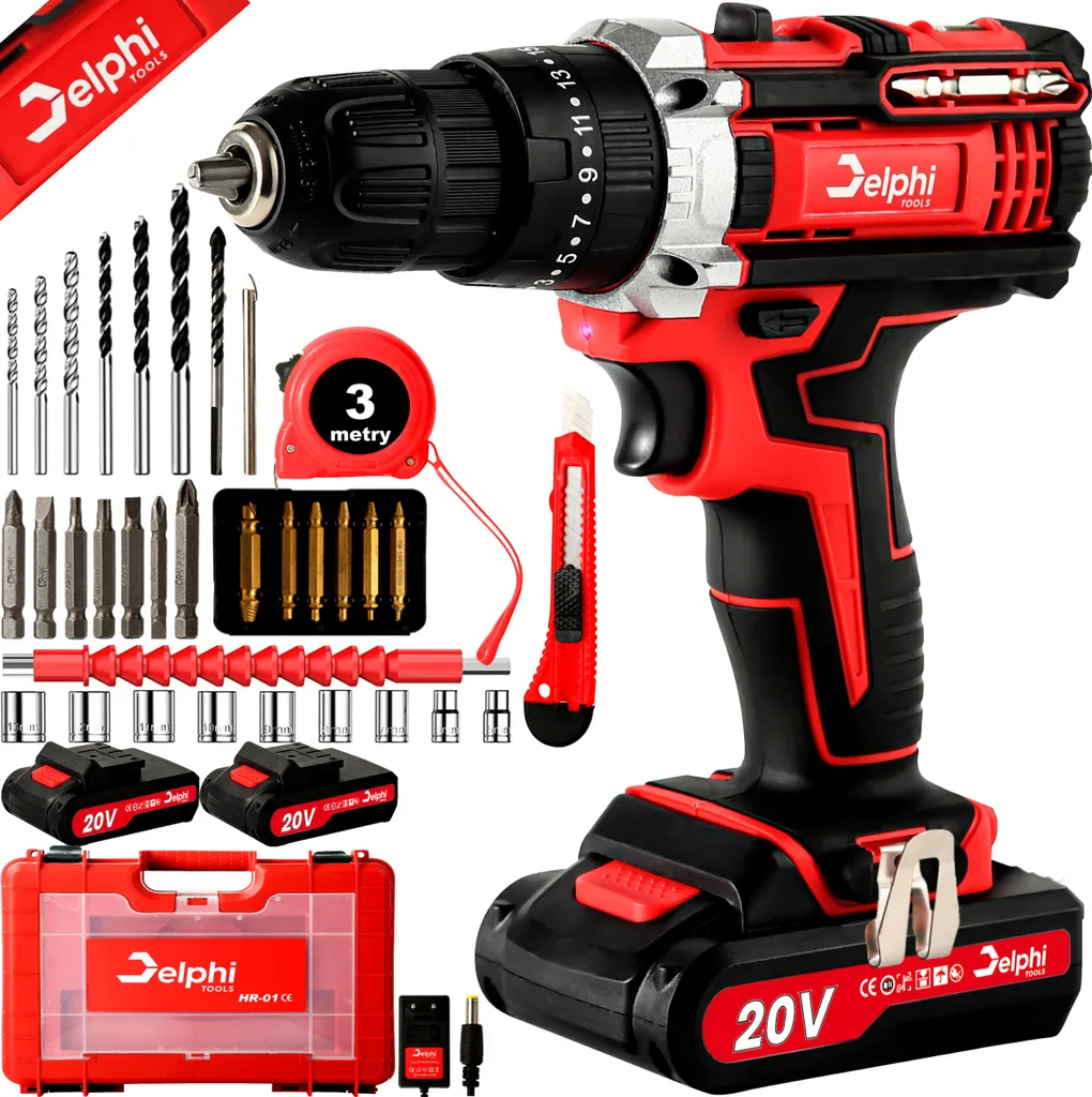 Perceuse visseuse à percussion 20V Delphi, pack complet bi-batterie 2Ah