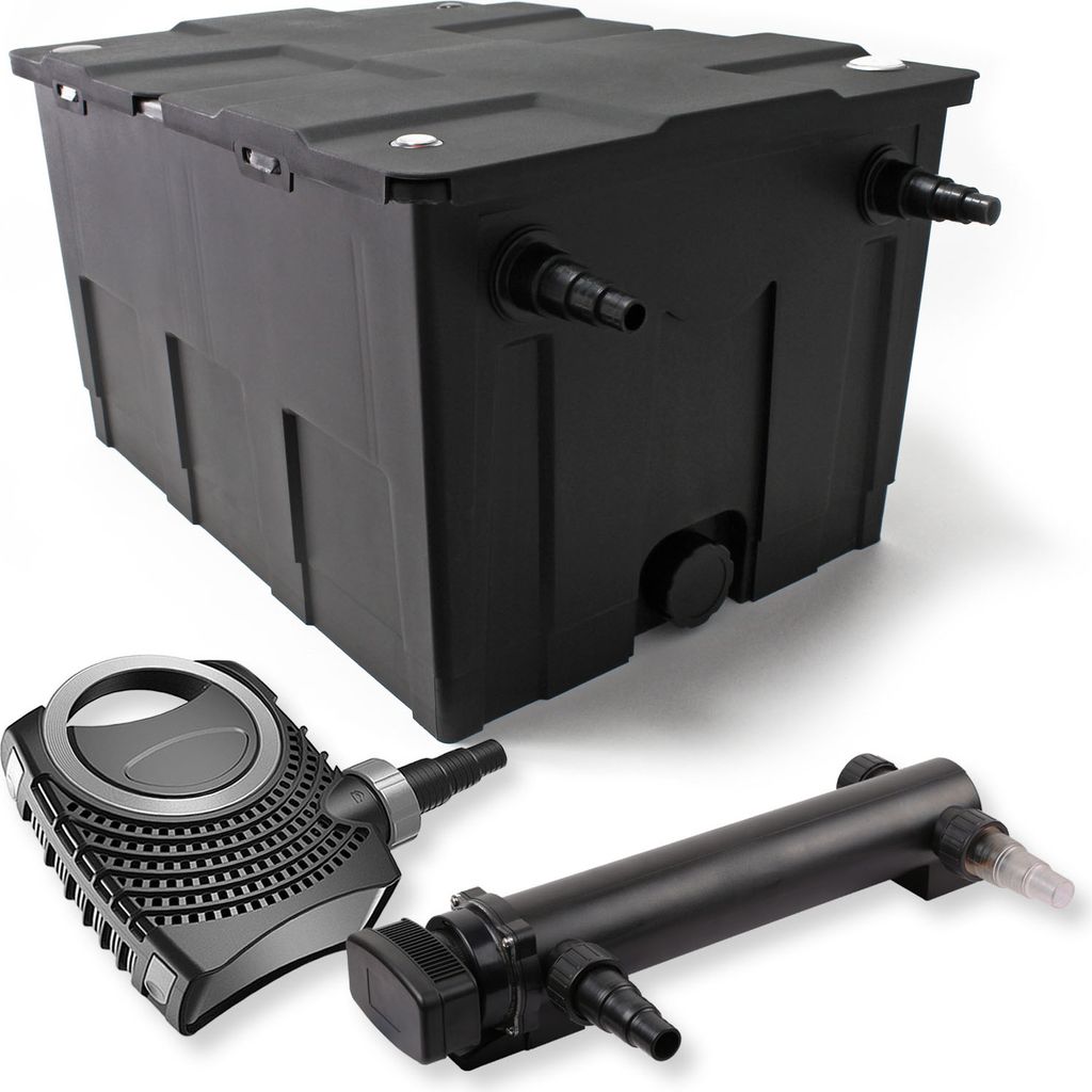 SunSun Komplettset: CBF-550 Teichfilter bis 60000 L Teichfilteranlage als Durchlauffilter, CTF-8000 SuperECO Teichpumpe 8000l/h 70W, CUV-324 Teichk...