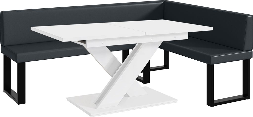 MEBLINI Eckbank für Esszimmer mit ausziehbarem Tisch - Küchenbank - Essecke - Sitzecke Küche - TONI - U-Beine 142x196x87cm Rechts - Dunkelgrau K...