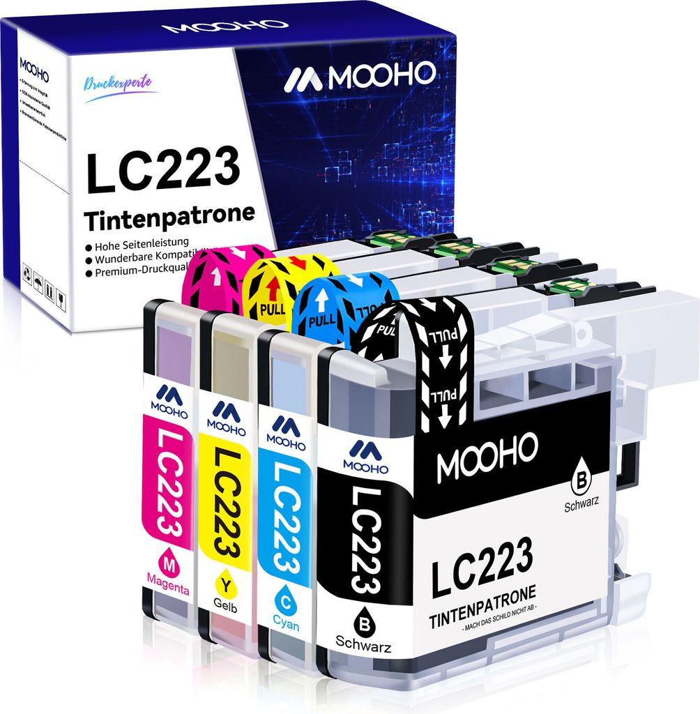 A box of ink cartridges with several ink cartridges displayed in front of it.