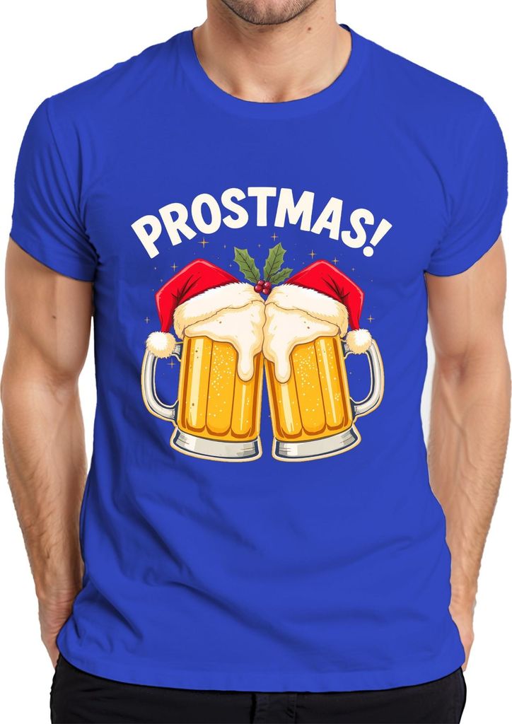 Prostmas Bierkrug Weihnachtsmann Bier Weihnachten lustig Geschenk Herren T-Shirt, Blau, L