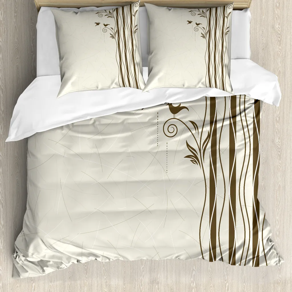 Set Copripiumino ABAKUHAUS Matrimoniale Rami e Uccellini Antiacaro Grigio