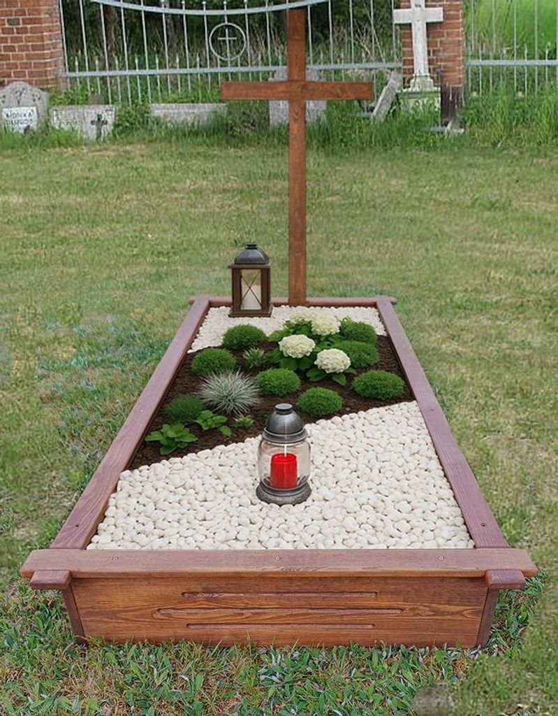 Grabumrandung aus Holz 190x90x20 cm + Holzkreuz 170 cm – Produktbild 