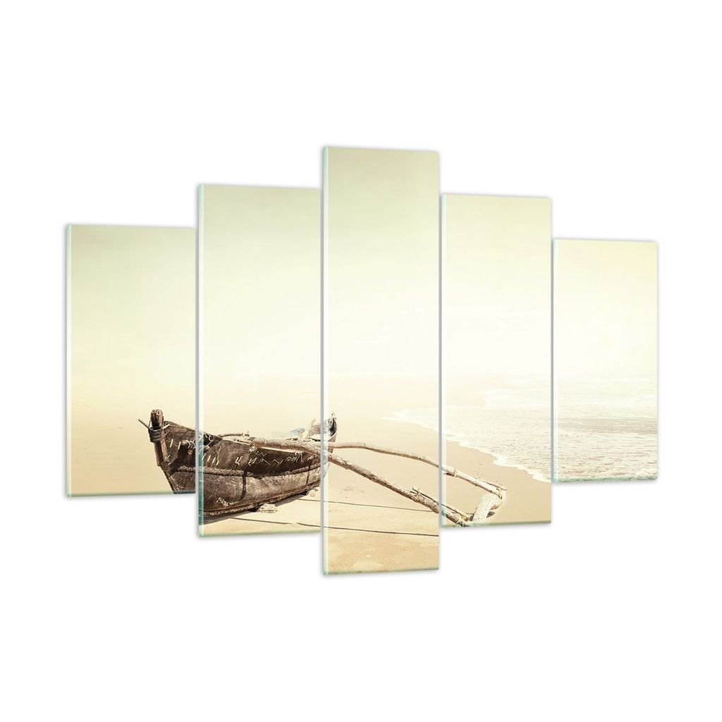 Bilder auf glas - 5 Teile - £ódŸ Wrack Meer - 150x100cm - Glasbilder - Wandbilder - Bilder - zum Aufhängen bereit - Wanddekoration aus Glas - G...