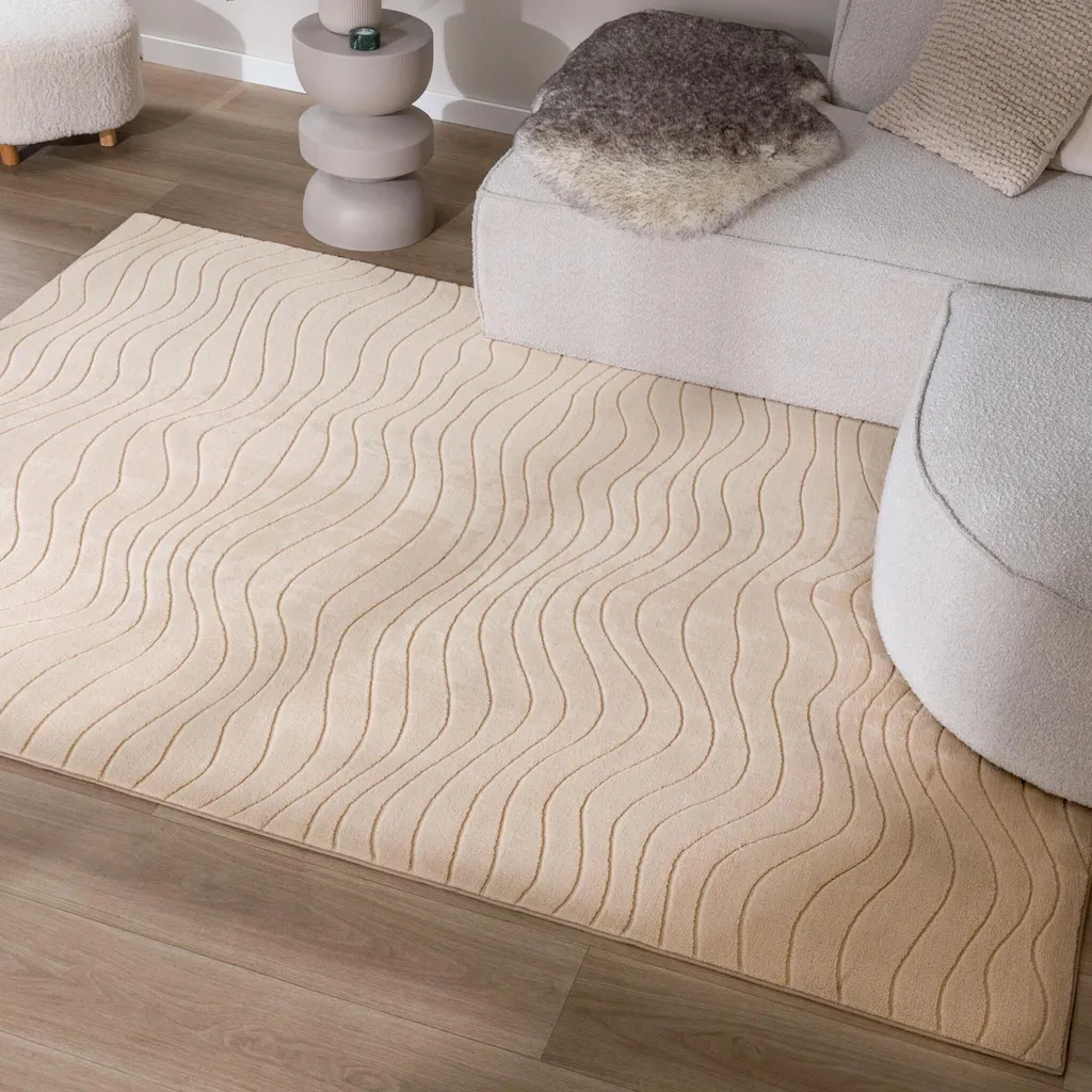 Tapis moderne beige à motifs vagues 160x230 cm - Résistant et chic