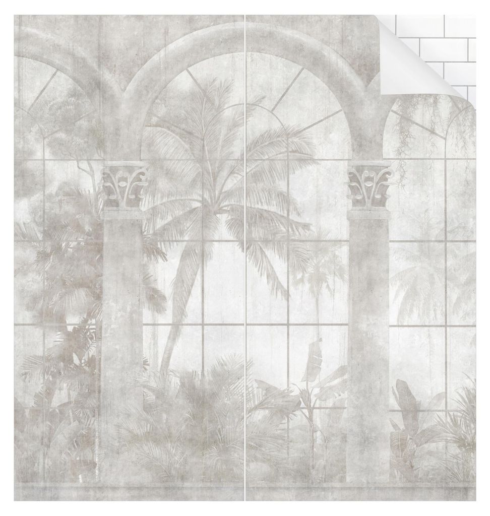 Duschrückwand Wald selbstklebend - 0.61 mm Wandpaneel wasserfest Pflanzen weiss Vintage Badrückwand fugenlos Premium matt 100x210 cm