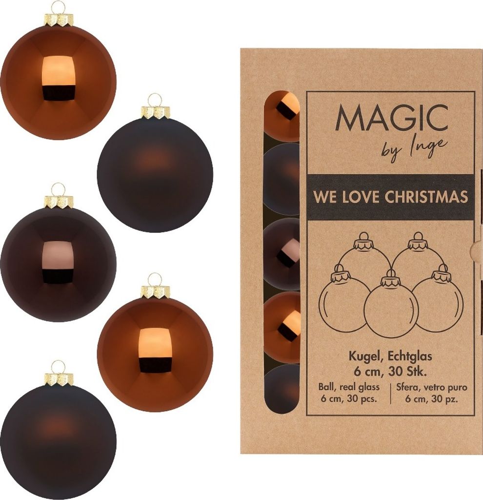 Weihnachtskugeln Glas 6cm 30 Stück - Cognac Diamond