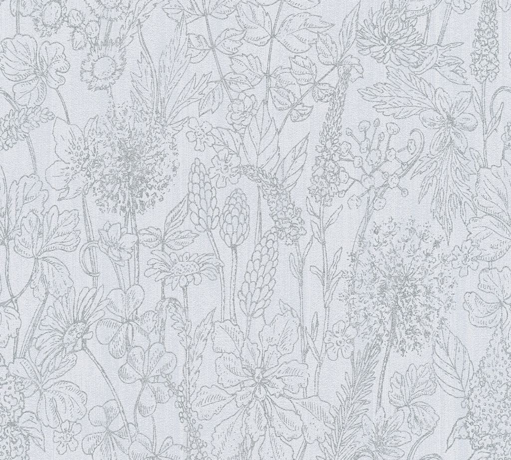 A.S. Création Blumentapete Attractive florale Tapete Vliestapete weiß silber grau 10,05 m x 0,53 m