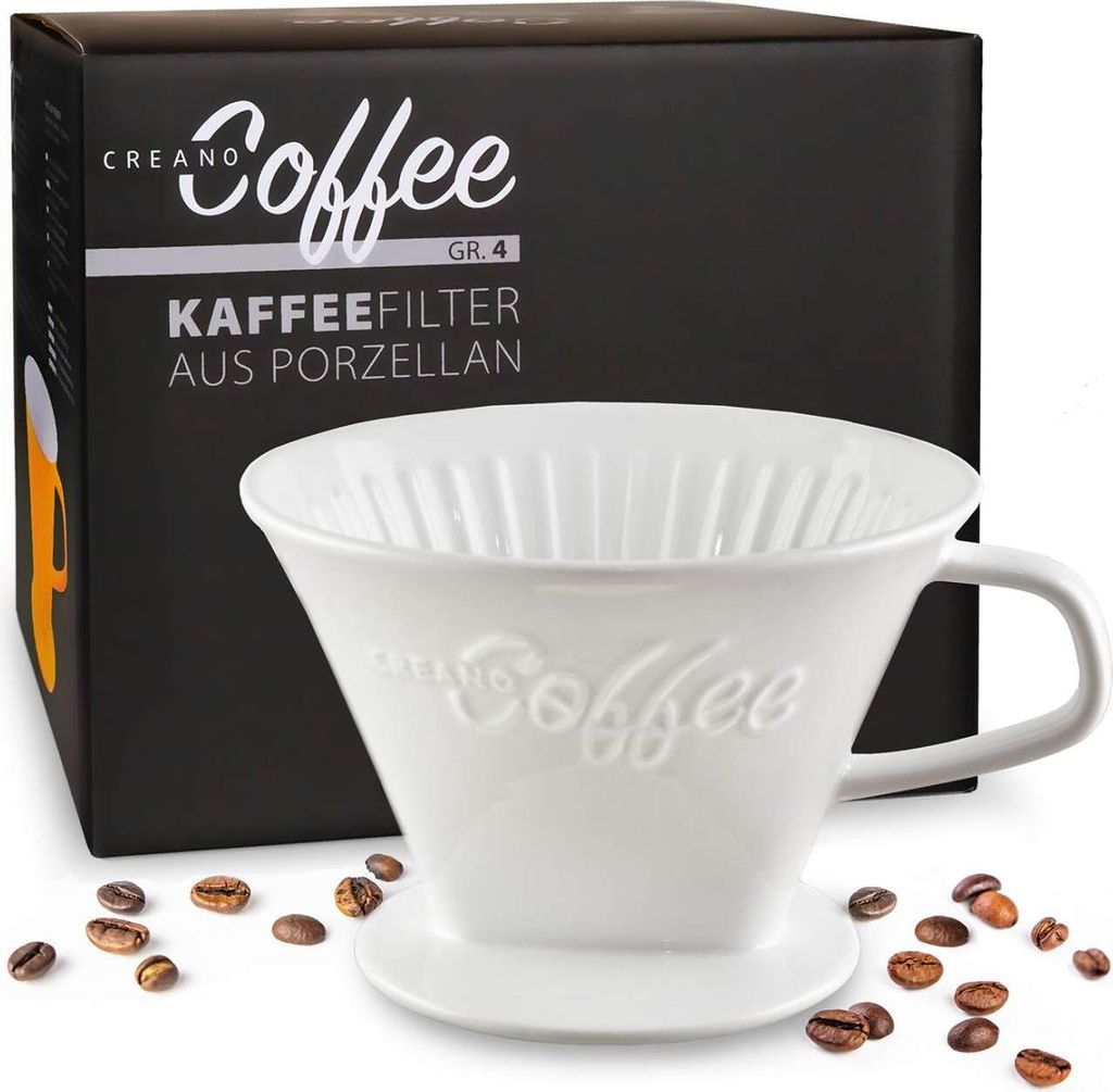 Creano Porzellan Kaffeefilter - Filter Größe 4 für Filtertüten Gr. 1x4 - Weiß