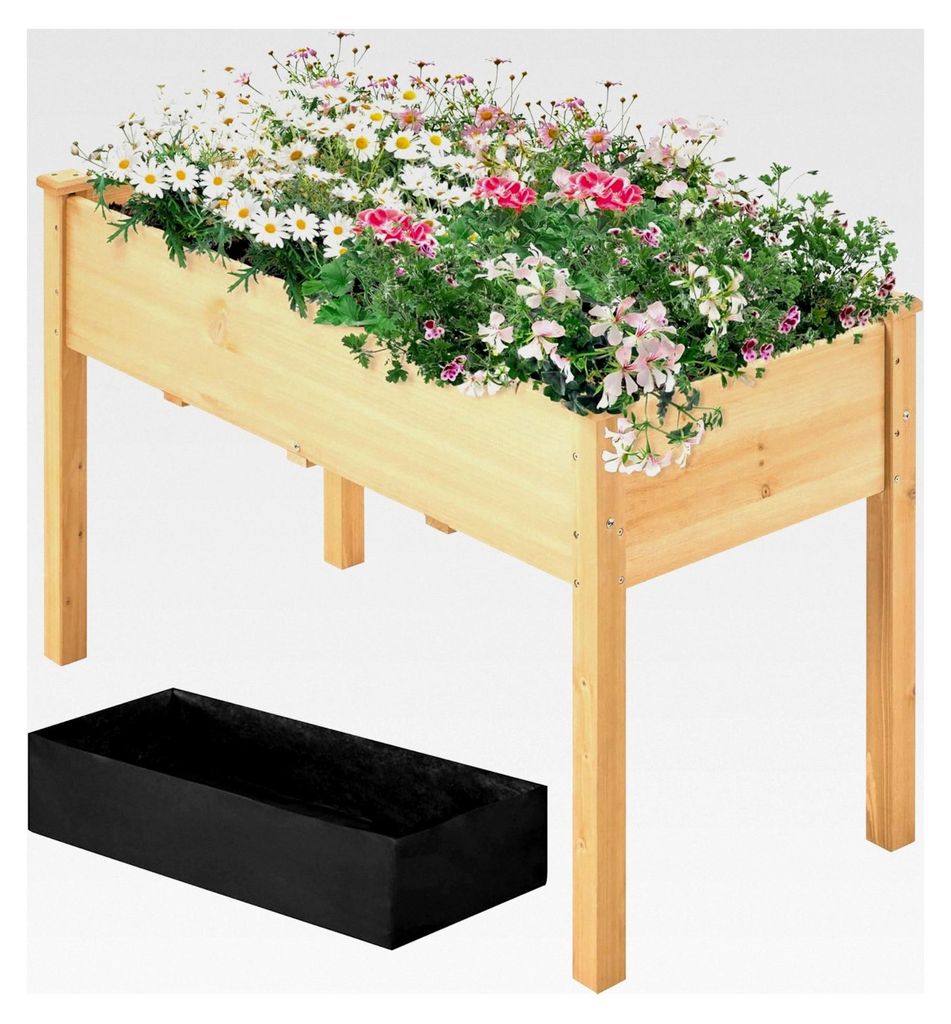 Hochbeet Pflanzkasten aus Holz, Kräuterbeet mit Abflusslöchern für Garten und Balkon, Hellbraun 120,5 × 59 × 76 cm (LxBxH)