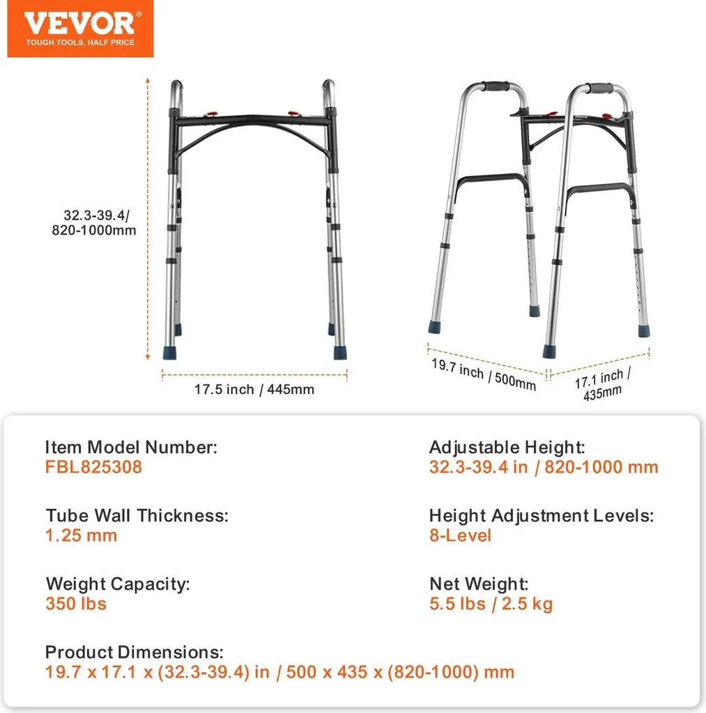 Déambulateur stable pour forte charge 350 lb - Solution pliante légère - 7