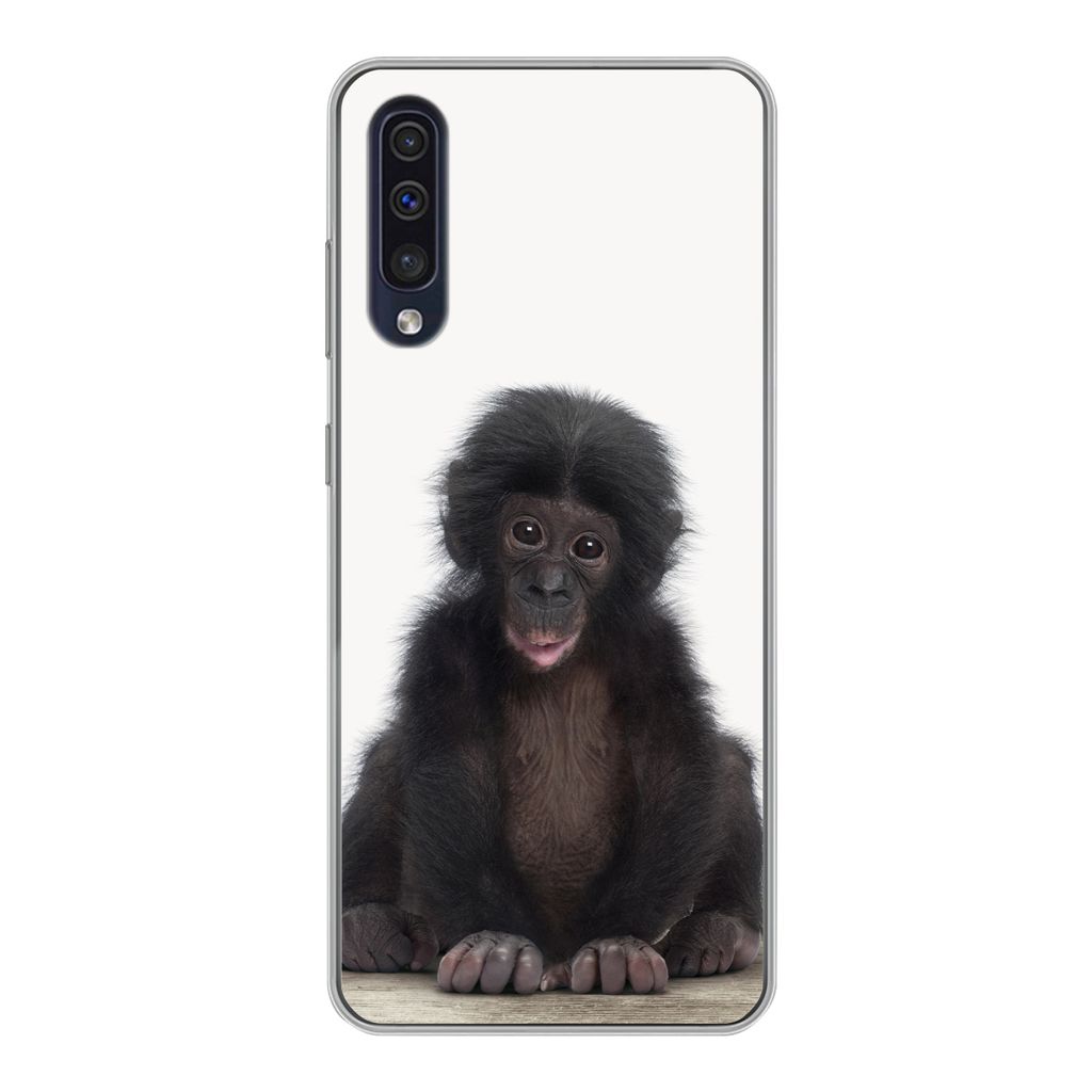 MuchoWow Handyhülle Schutzhülle Hülle für Samsung Galaxy A30s Kind - Affe - Schimpanse - Babytiere - Jungen - Mädchen Silikon Softcase Handy...