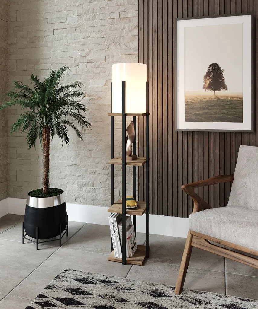 Opviq Nora SRC Lampadaire Naturel en MDF 21x21x135 cm Design Scandinave