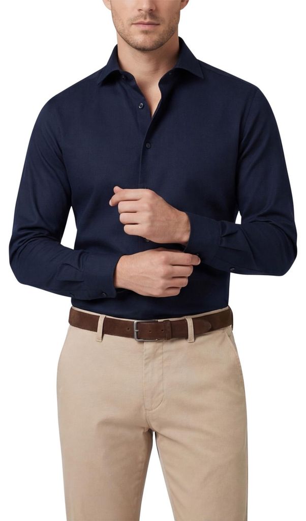 Profuomo marineblau zweilagiges Twillhemd schmale Passform