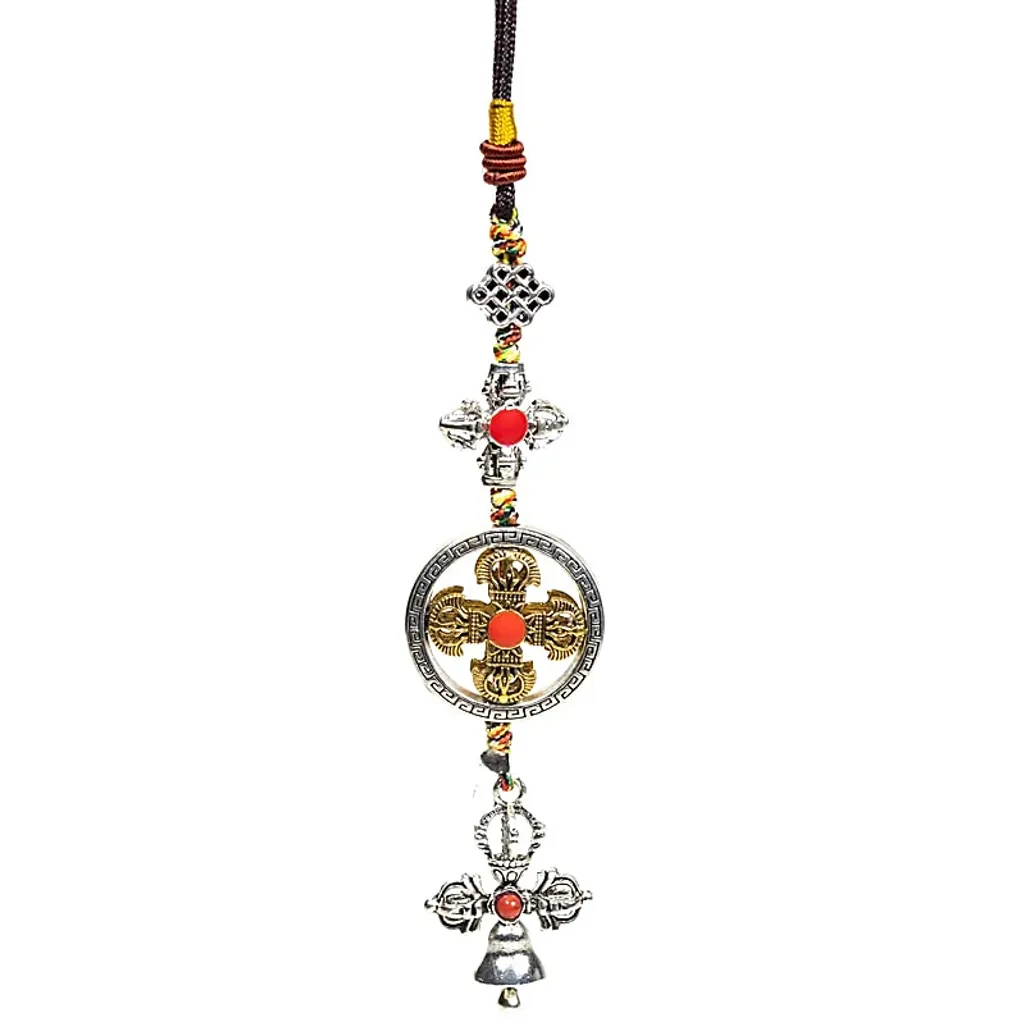 Duo de Pendentifs Dorés Double Dorje 20cm - Finition Artisanale 24g