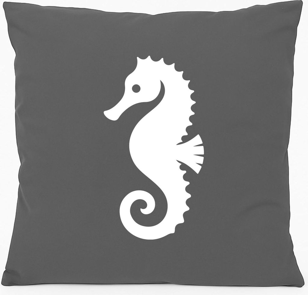 Huuraa Sofakissen Seepferdchen Silhouette Geschenk 40x40cm mit Füllung Steel Grey Baumwolle Seepferdchen Mitbringsel