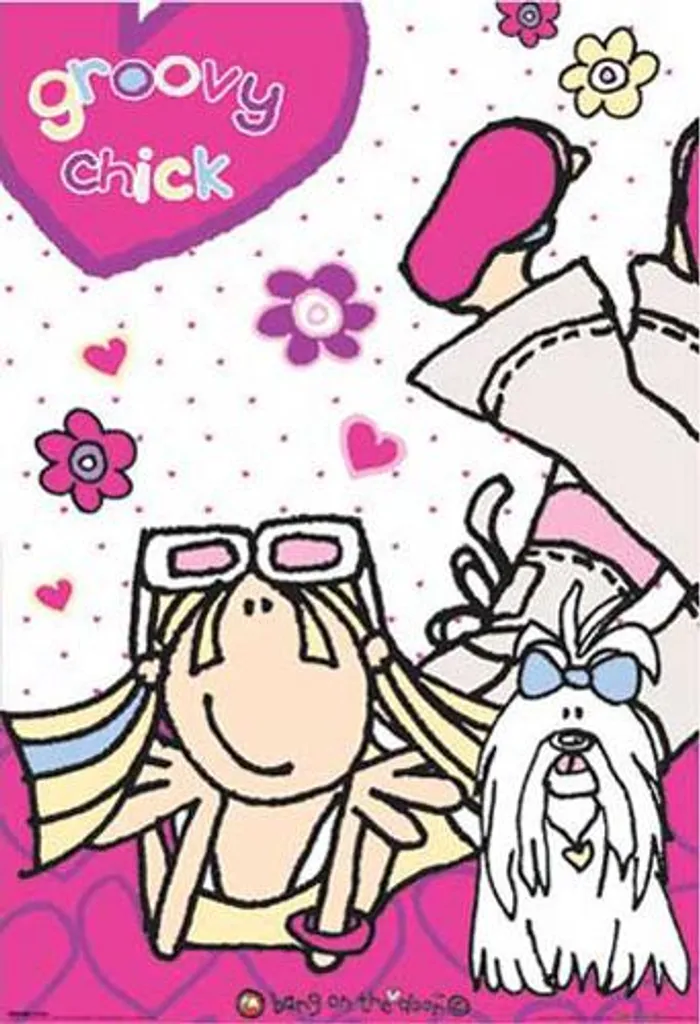 Déco murale Groovy Chick Bang on the Door avec cadre Shinsuke argenté