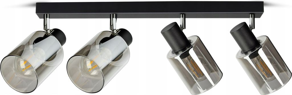 A four-light ceiling fixture with adjustable spotlight heads.