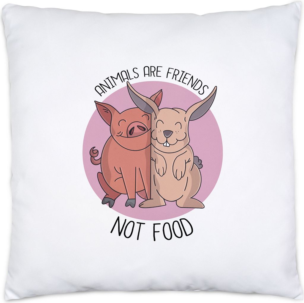 Animals Are Friends Not Food Kissen Inkl. Füllung Vegan Vegetarier Plant-Based Geschenkidee Tierwohl Tierleid